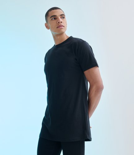 SF258 SF Men Long Line Dipped Hem T-Shirt