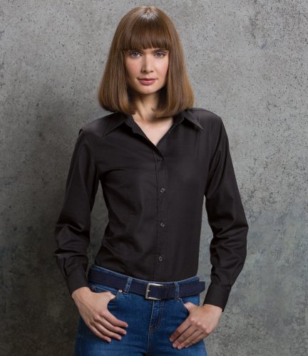 Kustom Kit Ladies Long Sleeve Tailored Workwear Oxford Shirt