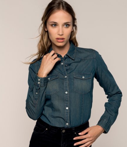 Kariban Ladies Long Sleeve Denim Shirt