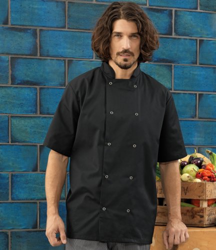 Premier Unisex Short Sleeve Stud Front Chef's Jacket