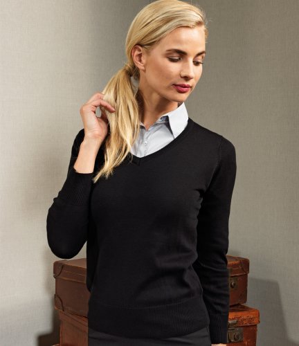 Premier Ladies Knitted Cotton Acrylic V Neck Sweater